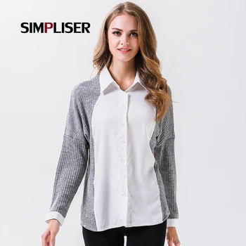 

SIMPLISER 2018 Fsahion Blouses For Women Long Sleeves Blusas Female White Blouses Women Knitted Tops Ladies Spring Femme Clothes