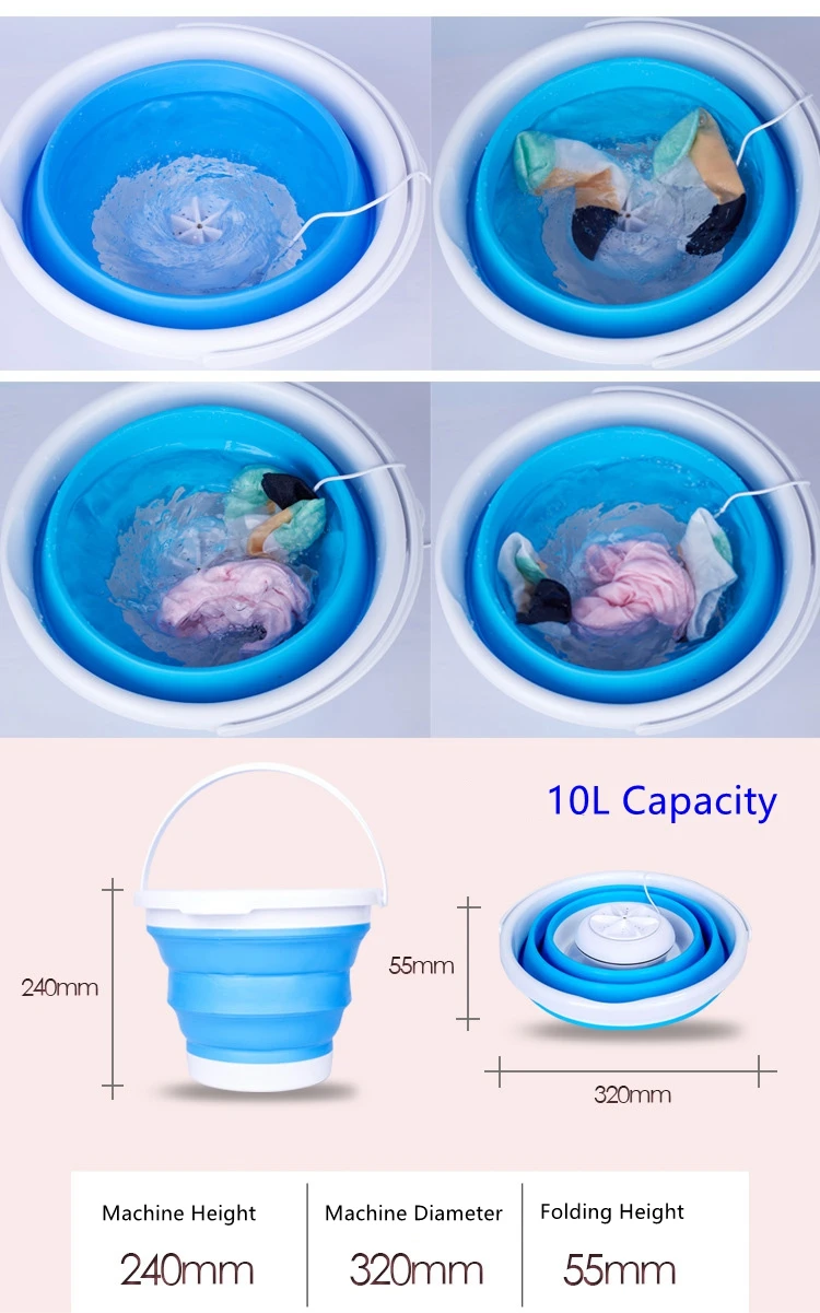 Мини складное ведро стиральная машина портативная ультразвуковая турбинная стиральная машина USB очиститель для белья домашний дорожный стиральный инструмент