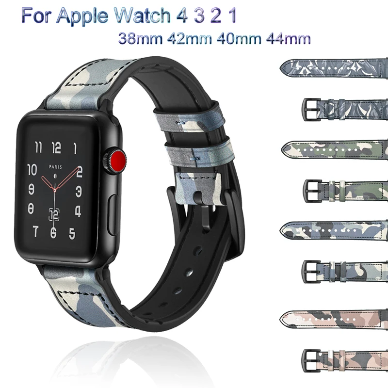 

Camouflage Leather Watch Band For Apple Watch 4 3 2 1 Loop Bracelet Strap For iwatch 44mm 40mm 38mm 42mm Watchband Accessories
