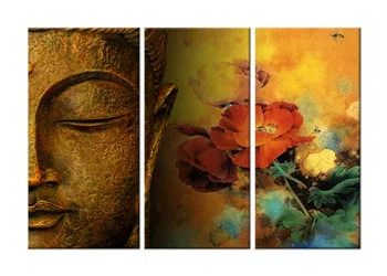 

3 Piece Buddha and Flowers Modern Painting Wall Art Wall Pictures for Bedroom Home Decor Religious Wall Picture For Living Room