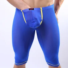 Новинка, сексуальные мужские летние обтягивающие леггинсы с низкой талией, u-образные, прозрачные, из шелка, эластичные, нейлоновые, Мужские штаны длиной до середины икры