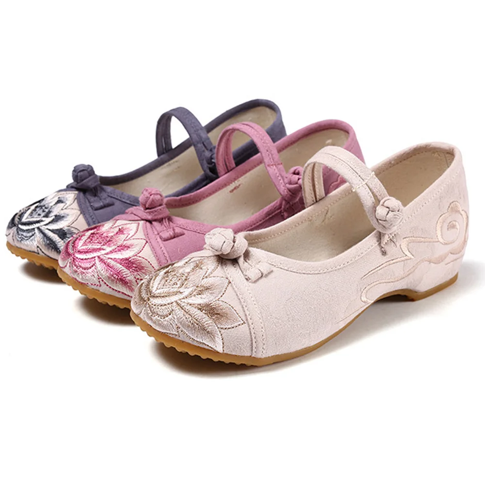 ardoisé Toile Dames Top rose Low Janes Patchwork Chaussures Foe Confortable Chinois Nouveau Lotus Mary Beige Appartements 2018 Coton Tissu Broderie Femmes XwFHpxOTq