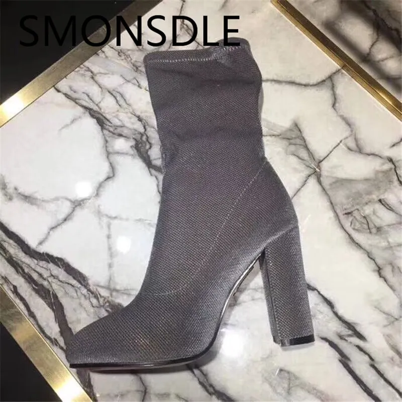 As Rond Élastiques Pic as Pic Talon Smonsdle Chunky Bout Femme Automne Slip Nouveau Bleu Printemps Sur Mi Daim Bottes Femmes mollet Noir En Chaussures xAgTYARq