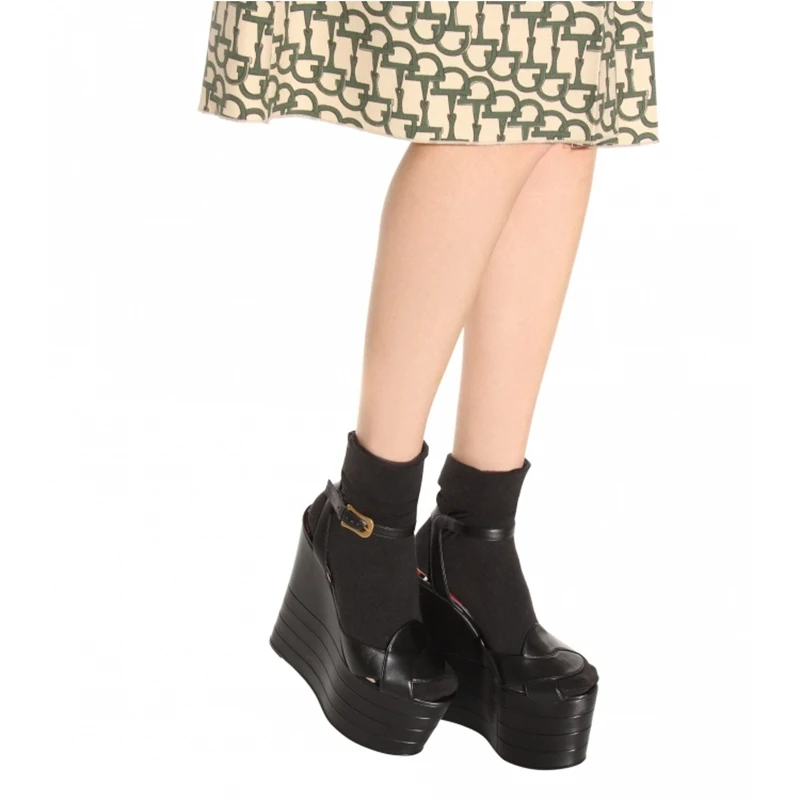 ENMAYER/женские босоножки на высоком каблуке женские летние модные туфли на танкетке с открытым носком и ремешком с пряжкой туфли на ремешке с пряжкой CR30