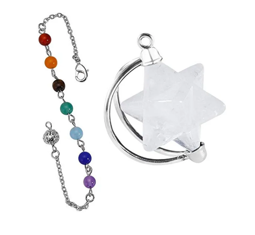 

FYJS Unique Silver Plated Wire MerKaBa Natural Rock Crystal Pendant Healing Chakra Jewelry