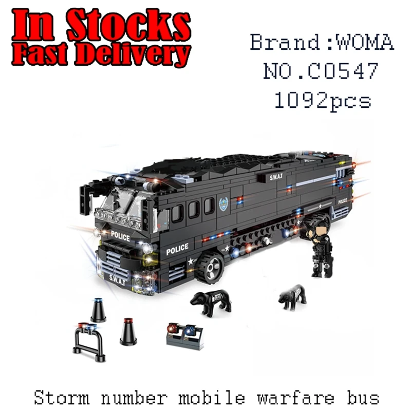 

WOMA Military SWAT Team Storm Action Battle Bus C0547 1092pcs Building Blocks Bricks educational toys for children brinquedos