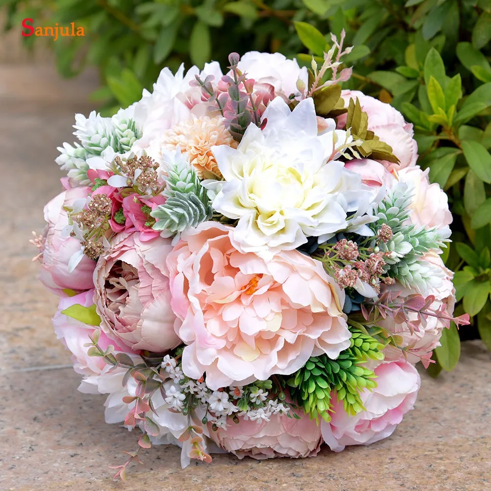 Пион Свадебные цветы Aritifical Букет Держатель красочные ручной свадебные букеты для подружек невесты новая H003