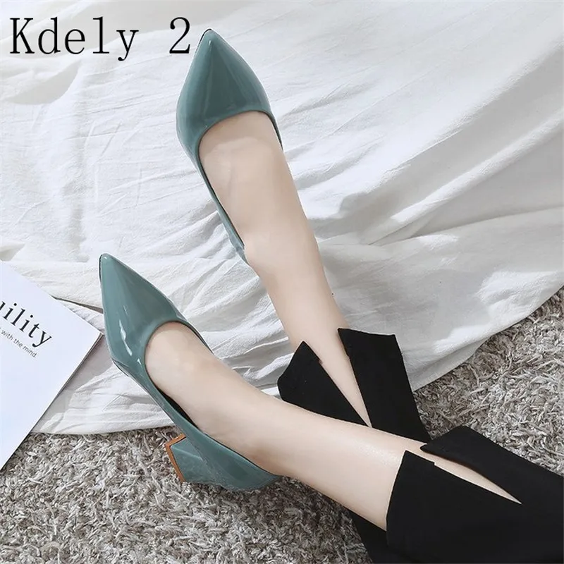 

Thick High Heels Shoes Women Pumps Pointed Toe Work Shoes Slip On High Heels Spring Footwear Big Size 40