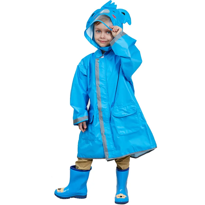 Детский водонепроницаемый плащ-дождевик; детская водонепроницаемая верхняя одежда; куртка для маленьких мальчиков и девочек 2-10 лет; одежда со светоотражающими полосками - Цвет: Синий