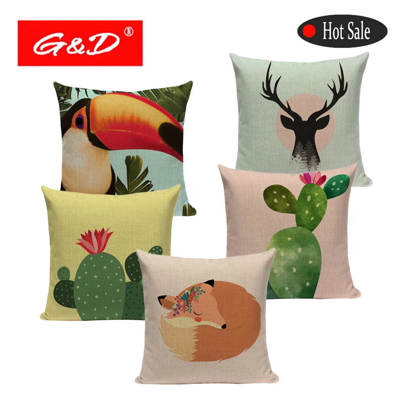 Animal Cushion Covers decorative pillows panda Bird fox Pillowcase Square Sofas Printing Pillow Cover Custom throw | Дом и сад