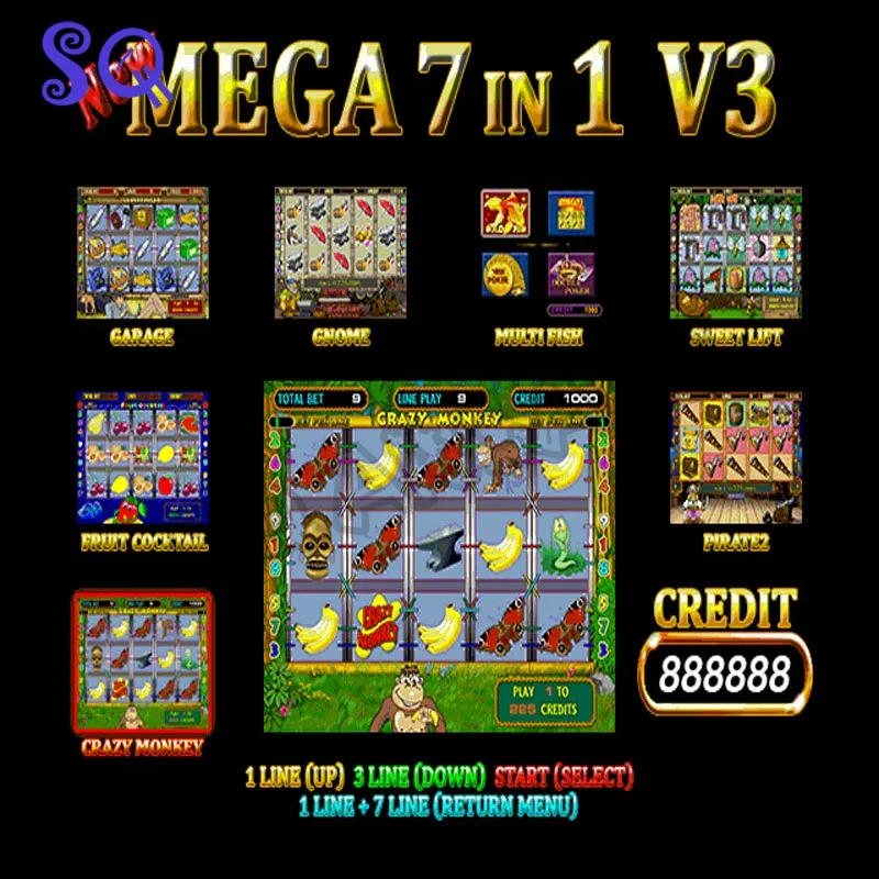 Мега 7 в 1 win 40-96 Crazy Monkey/фруктовый коктейль/гараж/Lucky Haunter/житель/скалолаз/пират для игрового автомата