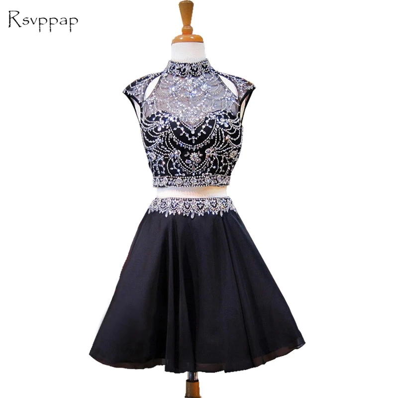 

Sweet 16 Dresses Short High Neck Sparkly Cap Sleeve Beaded Crystals 8th Grade Prom Backless Chiffon Homecoming Dress
