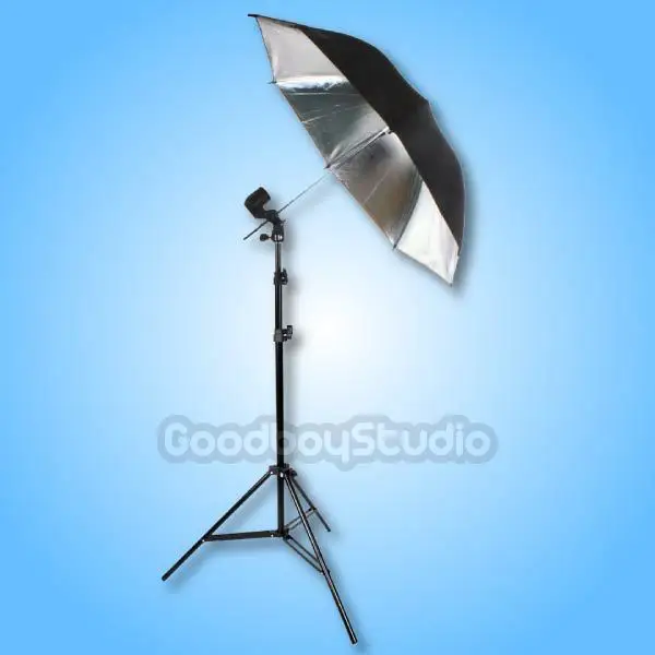 

33" Balck Silver Reflective Umbrella Lighting Kit with Bulb Holder and Light Stand