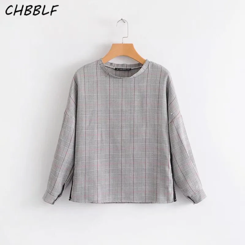 

women Classic plaid blouse shirts casual long sleeve ladies tops S1334