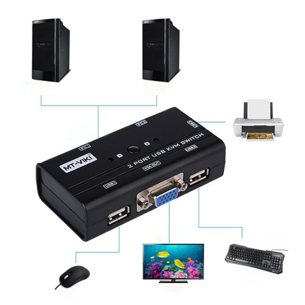 Dovewill 2 Port USB 2.0 VGA KVM Switch with Cabbles Server Switcher KVM Video Audio Switcher 