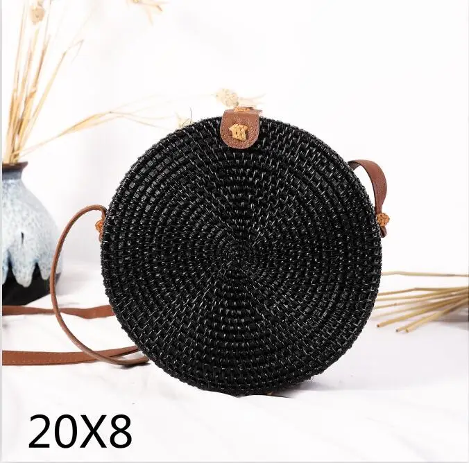 blackpikoubrown20x8 Винтажные плетеные сумки на плечо ручной работы из ротанга ремешки из искусственной кожи с бантом на застежке Праздничная пляжная сумка-Кроссбоди мессенджеры женские сумки - Цвет: blackpikoubrown20x8