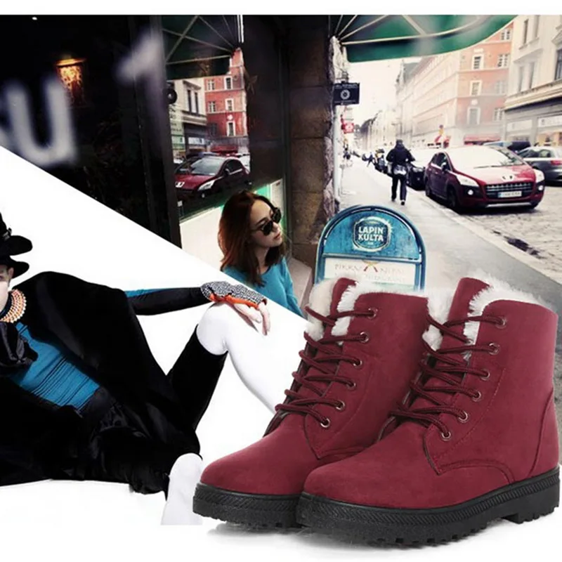 

HEFLASHOR Women Snow cotton shoes plus velvet thick boots fashion ladies lace-up boots warm non-slip Booties botines mujer 2019