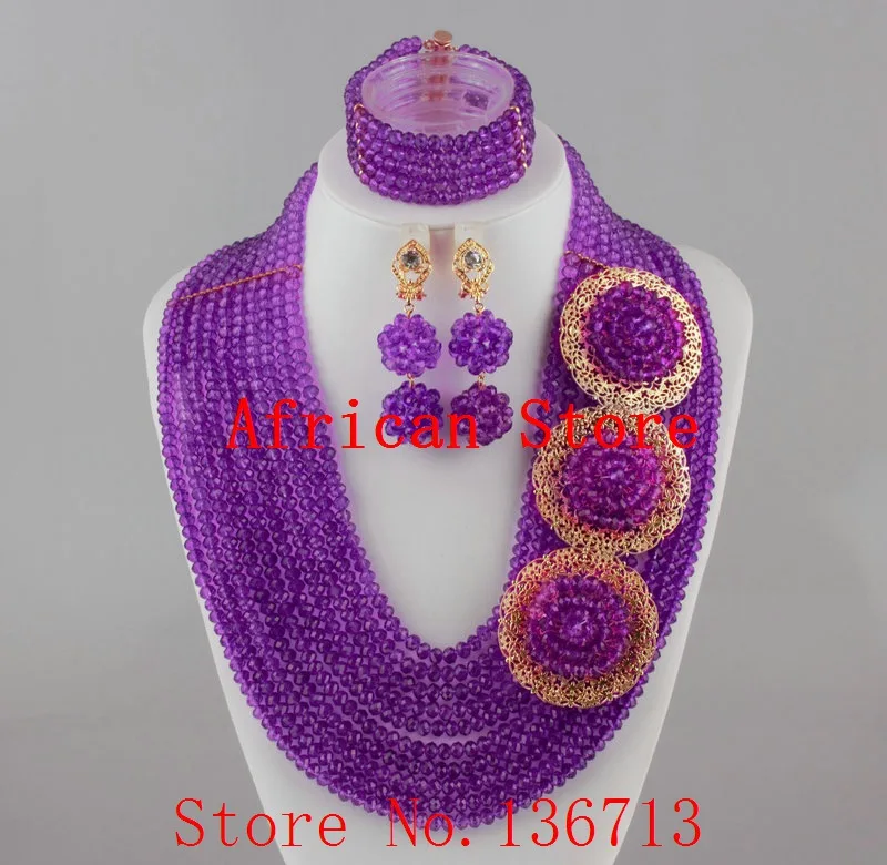 

Fashion Nigerian Wedding African Beads Jewelry set Crystal Necklace Bracelet Earrings Jewelry Set R882