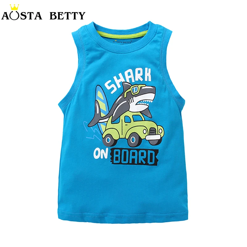 Boy Vest Children Boy Sleeveless Tshirts Cartoon Shark