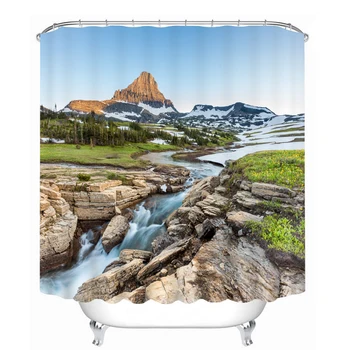 

Iceberg and River Bathroom Curtain Waterproof Bathroom Products Creative Polyester Shower Curtains with 12 Hooks 5 Sizes