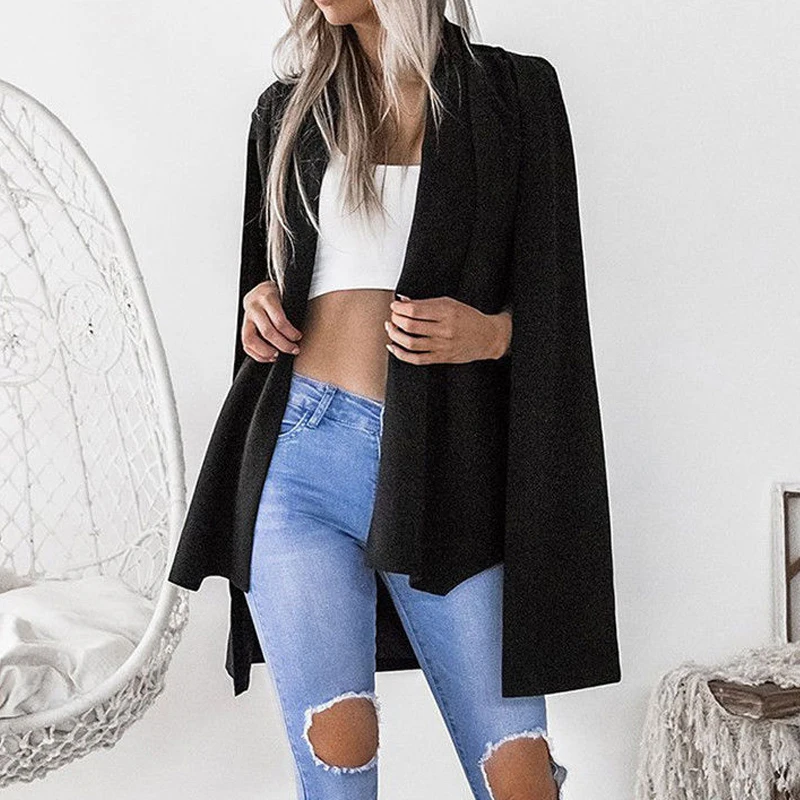

2018 New Fashion Women Ladies Autumn Coat Jacket Long Sleeve Solid Open Stitch Shawl Plus Cloak Cardigan Outwear