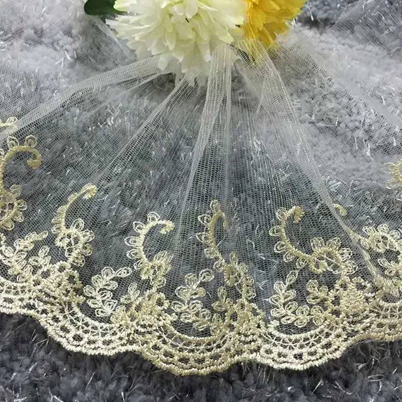 

1yard Golden embroidery lace handmade diy width 13.5cm cloth skirt openwork decorative clothing sofa Craft Sewing lace Fabric