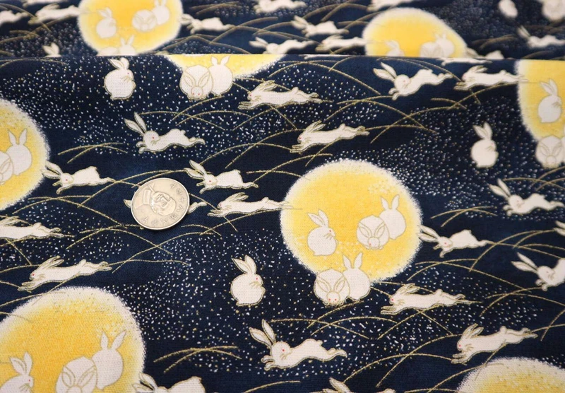 Половина двора японский мягкий бриз позолоченная ткань с Фортуной кошка кролик печати, ручной работы DIY сумка в стиле квилтинг ткани CR-A100