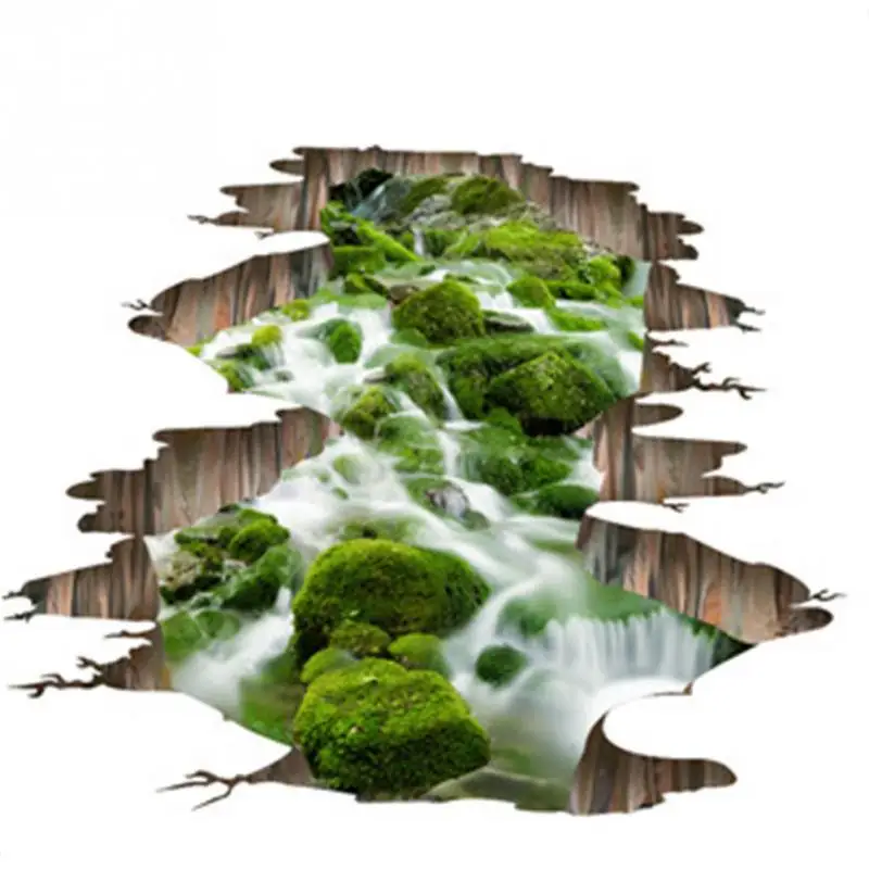 Водонепроницаемый 3D зеленый поток воды Ложные окна пол наклейки для детской комнаты наклейки 84*66 см пейзаж стены стикеры украшения дома