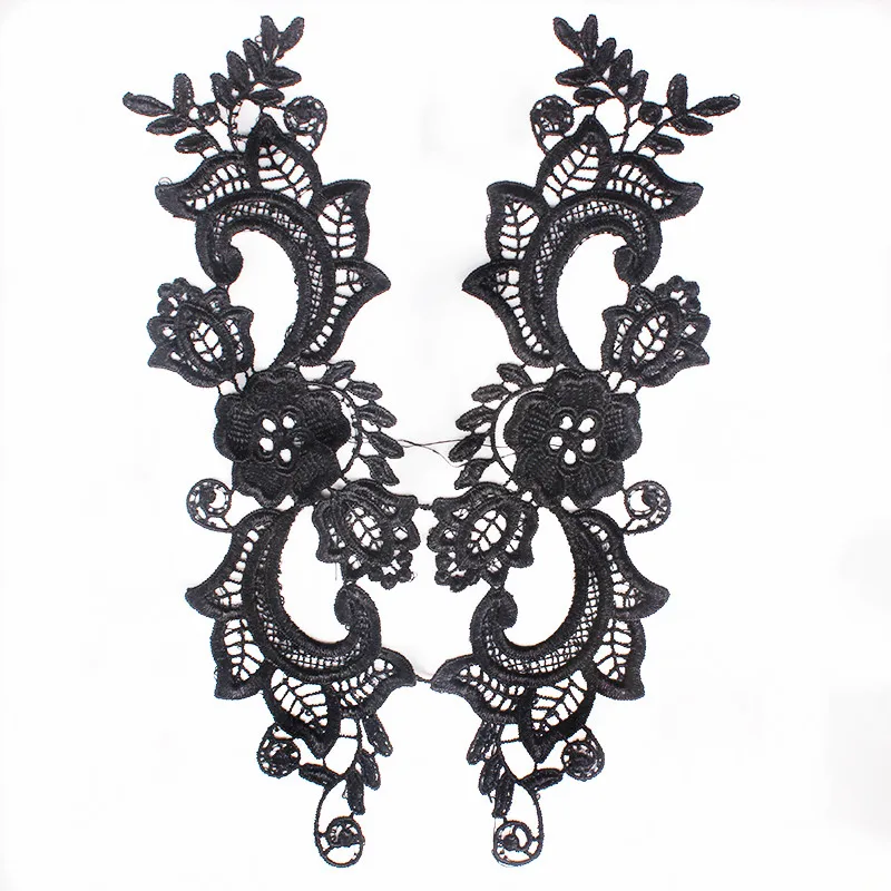 2pair Black Venise Venice Lace Applique Embroidery Floral Motif Venice