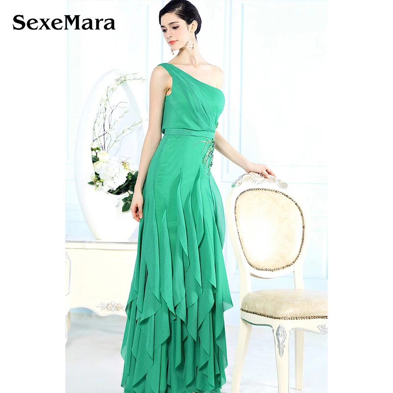 Элегантные Дамы Вечерние Платья Одно Плечо-Line Форму Зеленого vestido de festa