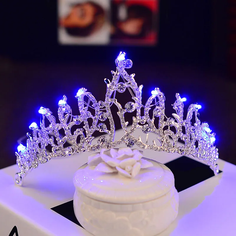 Свадебная Корона, повязка на голову, светящиеся Стразы для женщин и девочек, диадемы, светящаяся свадебная корона, светодиодный Блестящий наряд принцессы, украшения для дня рождения