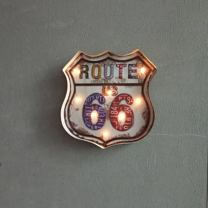 Route 66 Neon Sign LED Home Decor Plate Iron Sign Plaque Metal Vintage Pub Bar Wall Art Decoration
