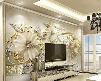 

beibehang behang Luxury gold 3d three-dimensional European pattern jewelry bed head home interior background modern wallpaper