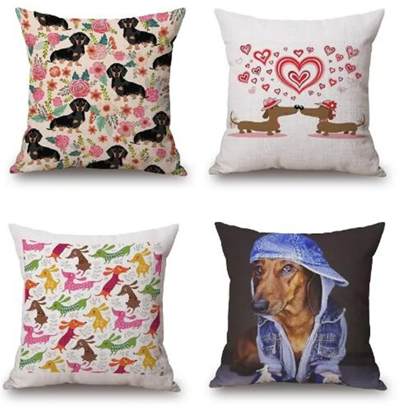 

Dachshund Sausage Dog LOVE Heart Angel Pillow Cover Rose Flower Thin Linen Cotton Bedroom Pillow Case