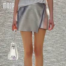 Серебристо-розовые женские юбки из искусственной кожи, асимметричная юбка faldas jupe saia etek, модная дизайнерская кожаная юбка LT331