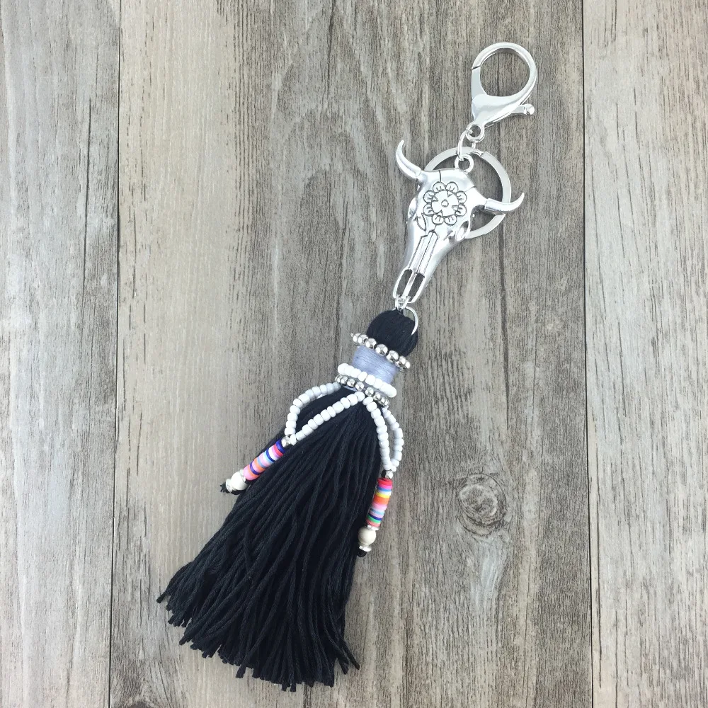 BOHO style keychain handmade Seed Bead with long tassel alloy Key Chain For Women Girl Bag