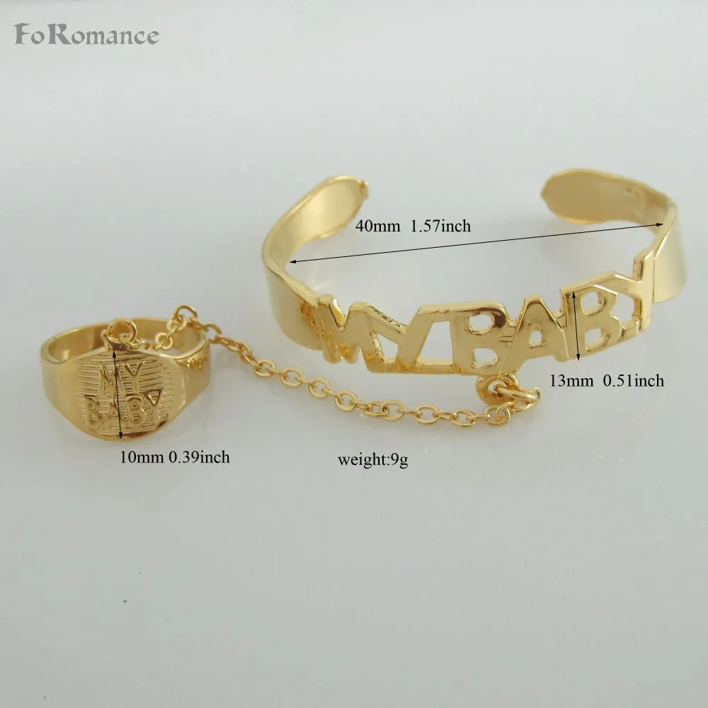 

MIN ORDER IS 10$ / GOLD GP BANGLE FOR AGE 7 AROUND WORD MY BABY HOLLOW OPENED ADJUSTABLE MATCHING RING CAN BE WORN SIZE 4 5 6