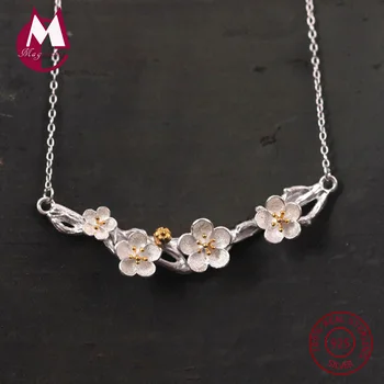 

925 Sterling Silver Necklaces & Pendant For Women Original Handmade Plum Blossom Pendant Branches Cherry Flower Jewelry YN29