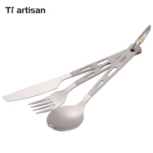 Tiartisan Spoon Fork Knife Set Outdoor Pure Titanium Camping Picnic Cutlery Polished Scoop Tableware set Ta8106P