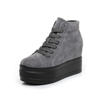 

Women's Ankle Boots Genuine Leather Hidden Heel Winter Boots For Woman 2019 Shoes Casual Lace up Female Warm Plush Winter Shoes