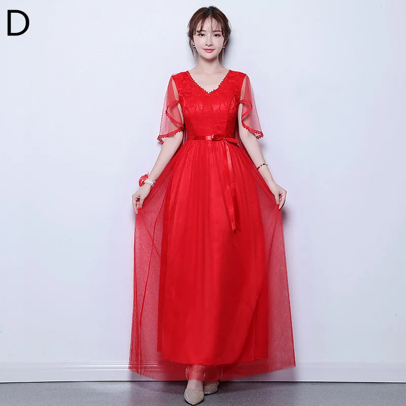 Red D Beauty Emily Очаровательное платье подружки невесты с круглым вырезом Настоящее фото элегантное красное свадебное платье для гостей Robe d'd'honneur - Цвет: Red D