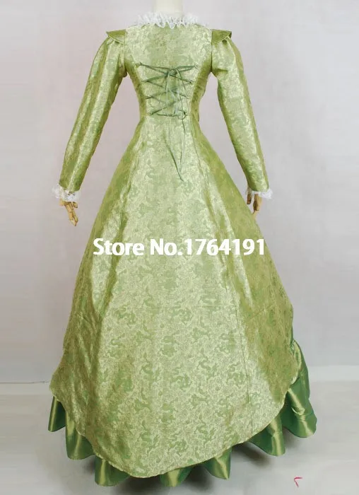 2014 Elegant Green Long Sleeves Lace Medieval Renaissance Victorian Southern Ball Gown Women's Halloween Party Dress  Costumes_2