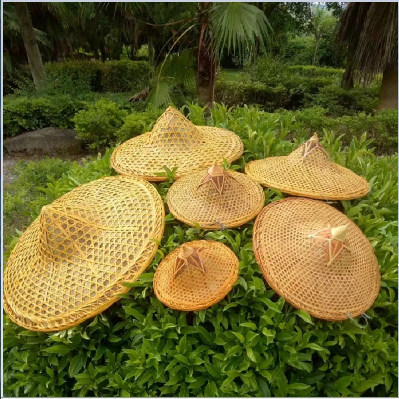 Бамбуковая плетеная шляпа из ротанга, реквизит для танцев, туризма от солнца, дождя, шапка для рыбалки, Бамбуковая абажур, декоративная соломенная шляпа-ведро