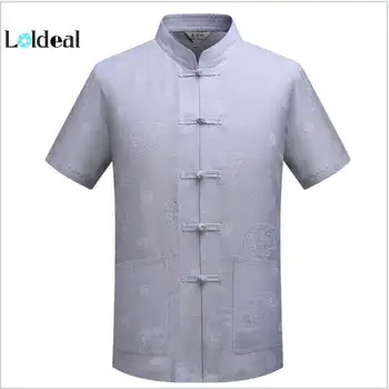 

LANDEAL Linen Round Neck Chinese Shirt Hanfu Cotton Linen Men's Vintage Embroidery Shirt