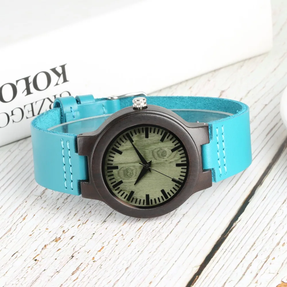 

Bamboo Watch Women Quartz Sport Natural Lightweight Wooden Wristwatch Ladies Blue Leather Band Timepieces Clock Gift reloj mujer