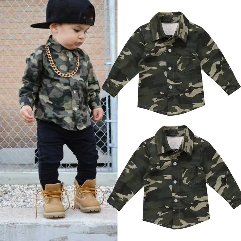 

Camo Print Fashion Toddler Kids Baby Boys Girls Tops Shirt Long Sleeve Shirts Clothes Handsome Cool Soft Cotton Clothing 0-4M