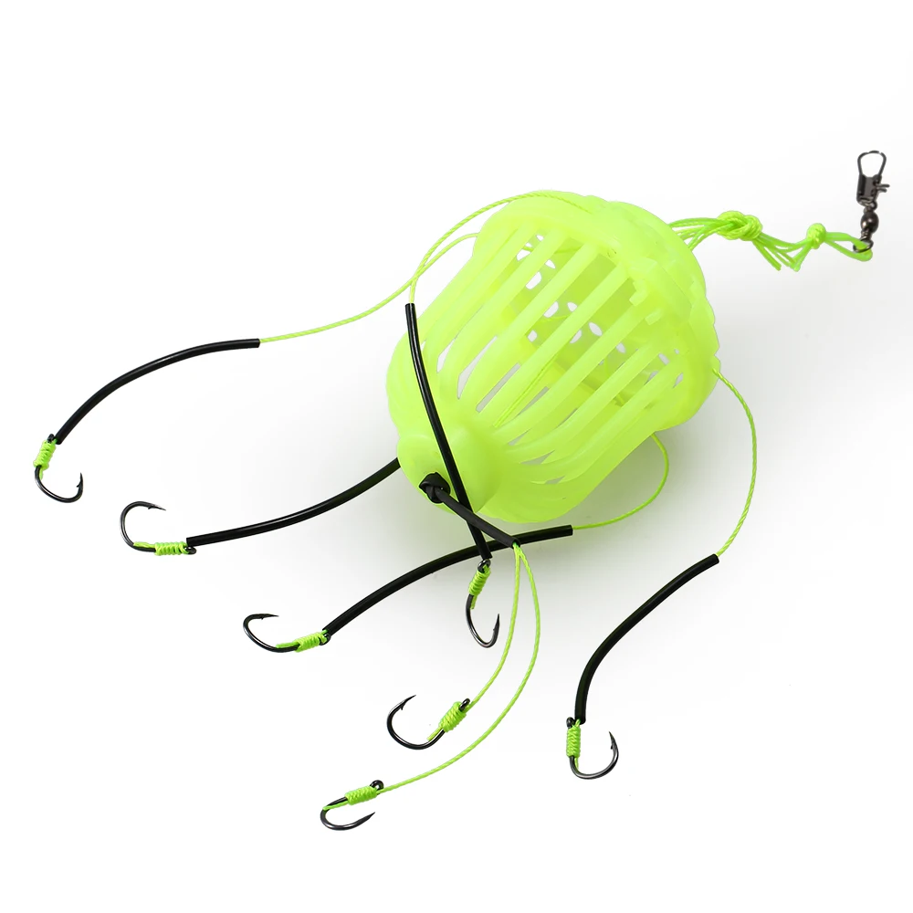 

7Pcs Carbon Steel Fishing Hooks Explosion Carp Fishing Hooks with Luminous Fishing Bait Basket Cage with Weight