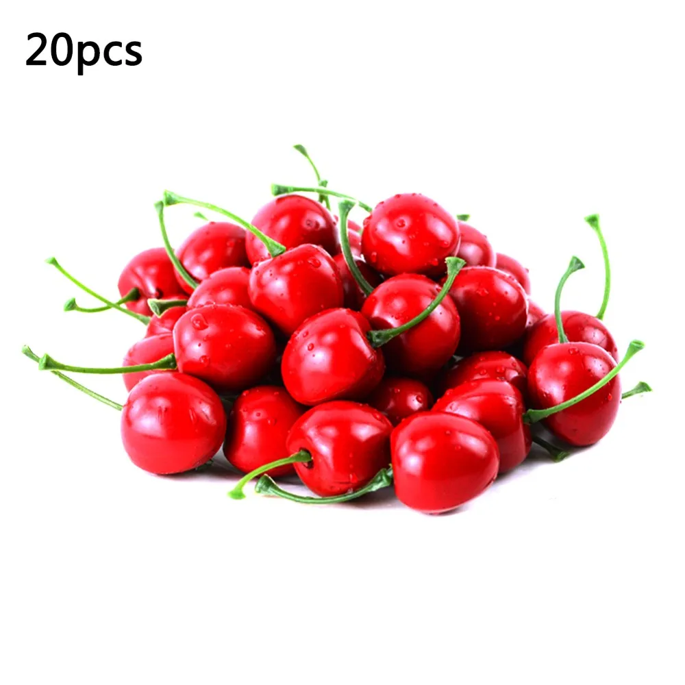 

20pcs Artificial Plastic Cherry Fruit Store Display Party Table Decorative Model Crafts Photograph Props For Kitchen Home Foods