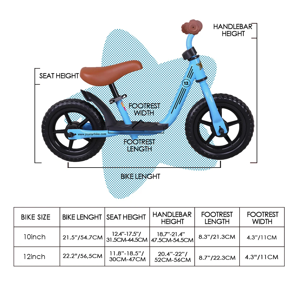 Clearance Joystar 10/12 inch Kids Balance Bike Learn to Ride Bike Ride on Toys with Footrest 3