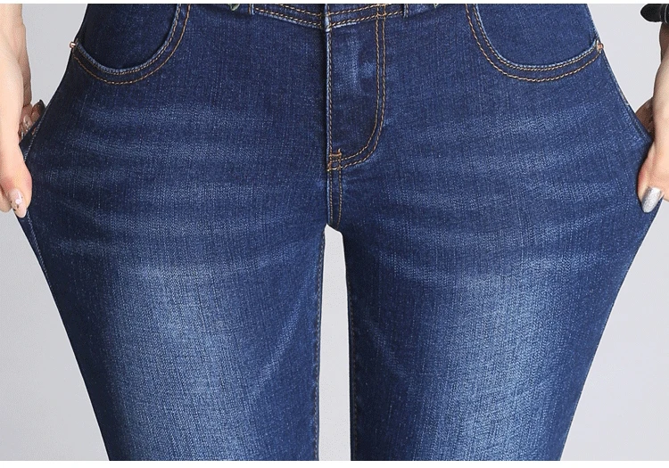 Женские Стрейчевые утолщенные джинсы размера плюс с горячей подкладкой бархатные зимние джинсы с вышивкой с высокой талией облегающие теплые джинсы S 5XL